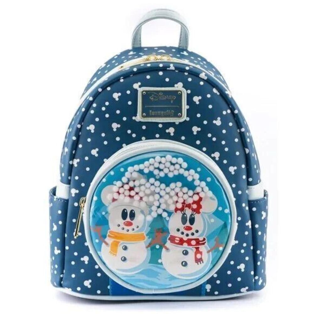 Loungefly Disney Snowman Mickey and Minnie Snow Globe‎ Mini Backpack